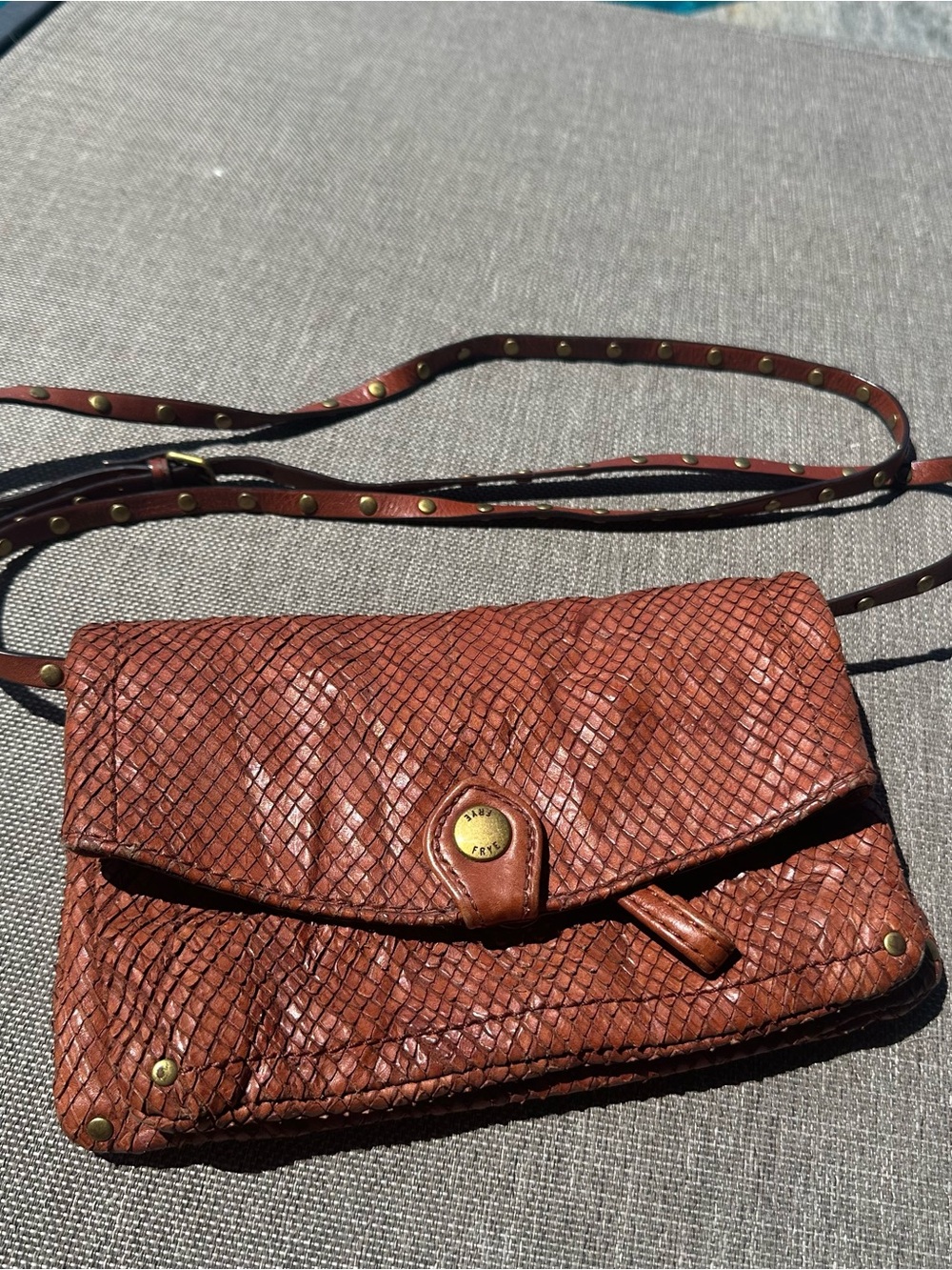 Frye Woven Leather Crossbody in Cognac